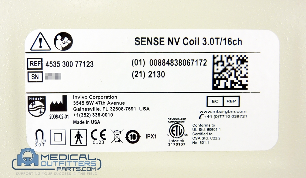 Philips MRI Achieva 3.0T Sense NV Coil, PN 452213231723